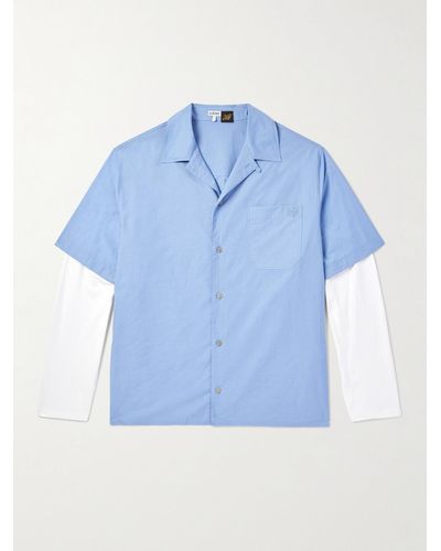 Loewe Paula's Ibiza Convertible-collar Layered Cotton-blend And Cotton-jersey Shirt - Blue