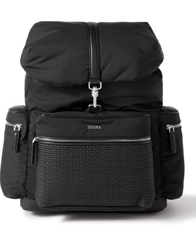 Zegna Leather-trimmed Shell Backpack - Black