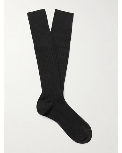 Loro Piana Socken aus einer gerippten Kaschmir-Seidenmischung - Schwarz