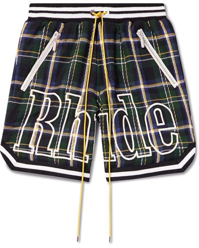 Rhude Logo-embroidered Checked Cotton-flannel Drawstring Shorts - Black