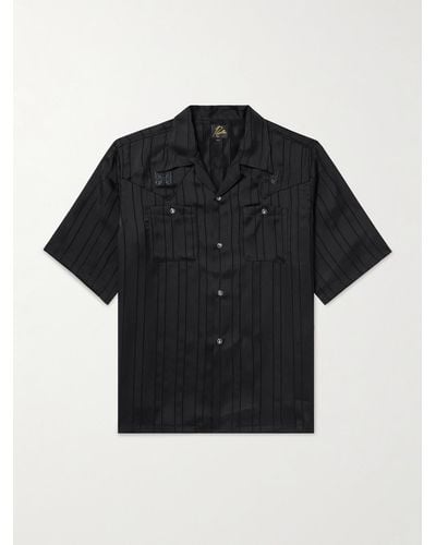 Needles Camp-collar Logo-embroidered Striped Georgette Western Shirt - Black