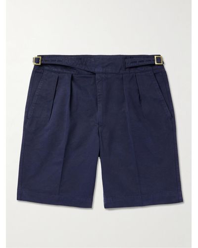 Rubinacci Straight-leg Pleated Cotton-twill Shorts - Blue