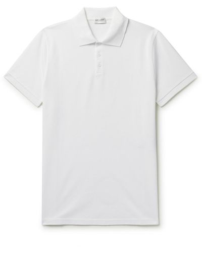 Saint Laurent Slim-fit Logo-embroidered Cotton-piqué Polo Shirt - White