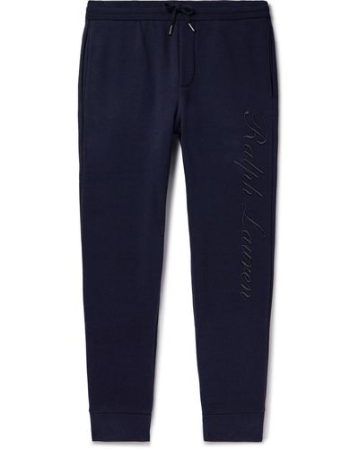 Ralph Lauren Purple Label Script Logo-embroidered Cotton-blend Jersey Sweatpants - Blue