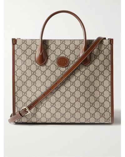 Gucci Ophidia Leather-trimmed Monogrammed Coated-canvas Tote Bag - Brown