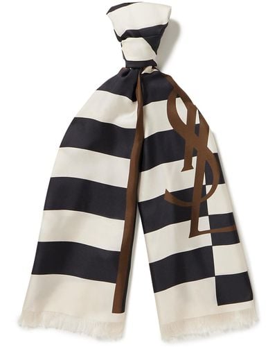 Saint Laurent Frayed Striped Silk-twill Scarf - White