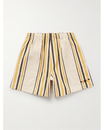 Bode Namesake Wide-leg Logo-embroidered Striped Cotton Shorts - Natural