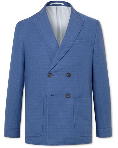 Oliver Spencer Slim-fit Unstructured Double-breasted Linen And Cotton-blend Suit Jacket - Blue