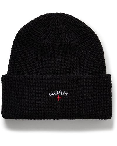 Noah Core Logo-embroidered Ribbed-knit Beanie - Black