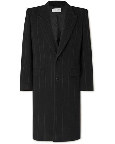 Saint Laurent Pinstriped Wool-blend Coat - Black