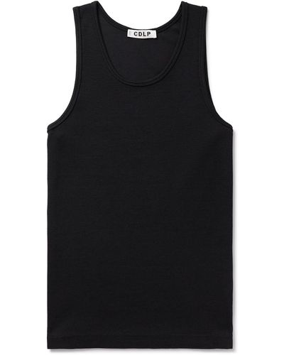 CDLP Ribbed Stretch Lyocell And Cotton-blend Tank Top - Black