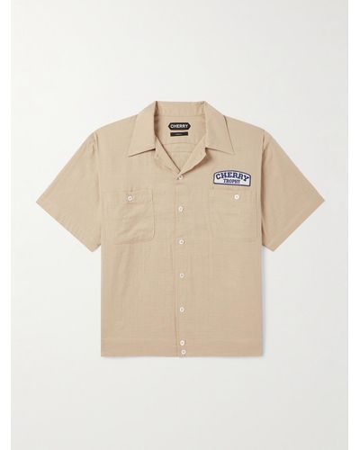 CHERRY LA Mechanic Camp-collar Logo-appliquéd Cotton-blend Shirt - Natural