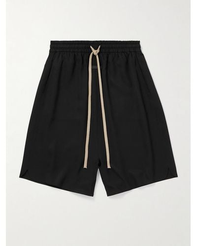 Fear Of God Straight-leg Logo-appliquéd Silk And Virgin Wool-blend Drawstring Shorts - Black