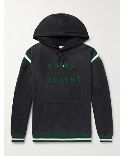Saint Laurent Logo Cotton Jersey Hoodie - Black