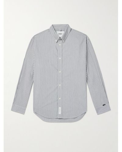 WTAPS Button-down Collar Striped Cotton-blend Shirt - Grey