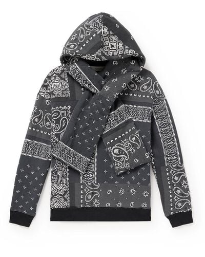 Kapital Tie-detailed Quilted Bandana-print Cotton-jersey Hoodie - Gray