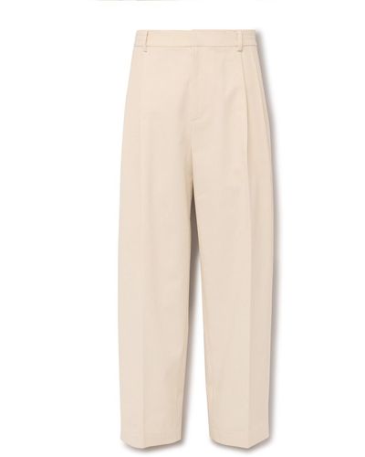 LE17SEPTEMBRE Wide-leg Pleated Cotton-twill Pants - Natural