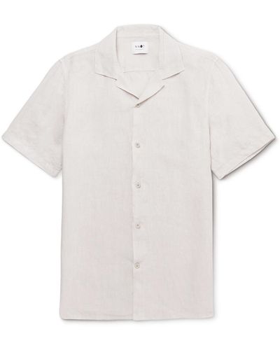 NN07 Miyagi Camp-collar Garment-dyed Linen Shirt - White