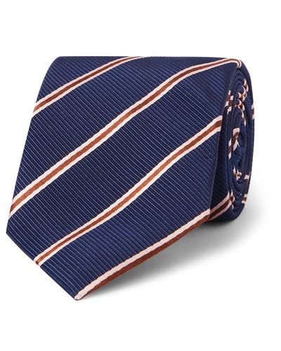 Kingsman Drake's 8cm Striped Silk And Cotton-blend Faille Tie - Blue