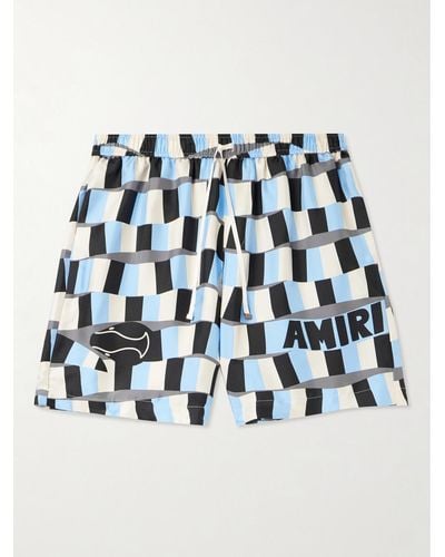 Amiri Gerade geschnittene Shorts aus Seiden-Twill mit Logoprint und Kordelzugbund - Blau