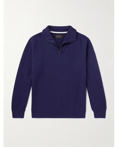Beams Plus Sweatshirt aus Baumwoll-Jersey mit kurzem Reißverschluss - Blau