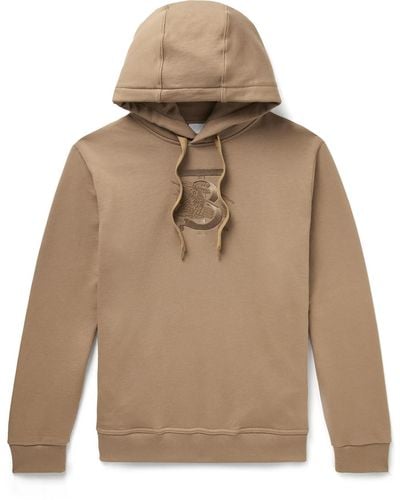 Burberry Logo-embroidered Cotton-blend Jersey Hoodie - Natural