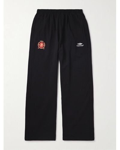 Balenciaga Wide-leg Logo-embroidered Cotton-jersey Joggers - Black
