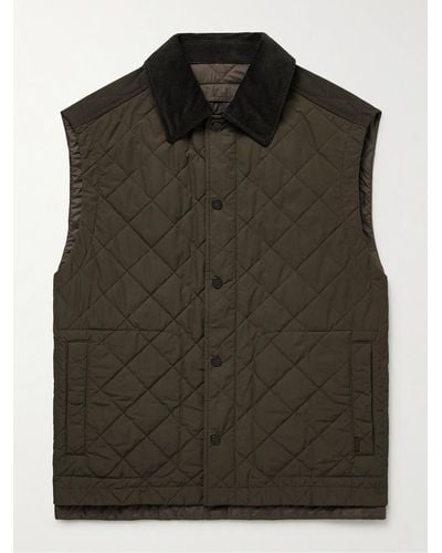 James Purdey & Sons Cotton Corduroy-trimmed Padded Quilted Shell Gilet - Green