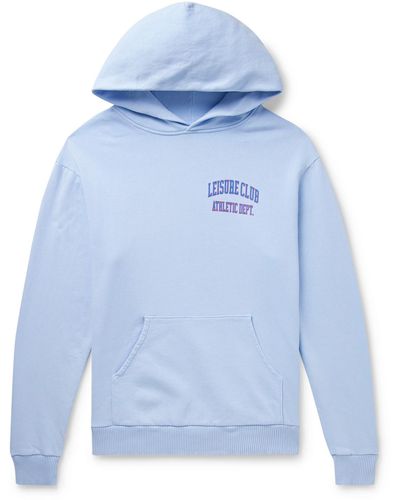 Pasadena Leisure Club Athletic Dept. Logo-print Garment-dyed Cotton-jersey Hoodie - Blue