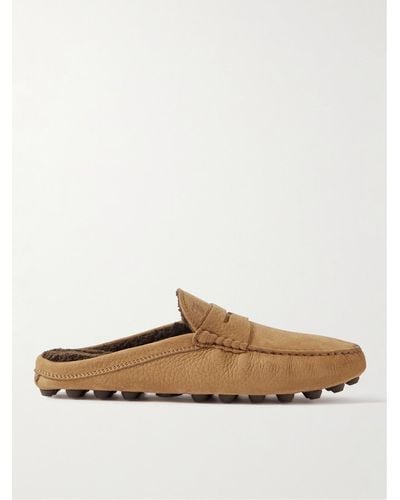 Tod's Slipper in nubuck pieno fiore con interno in sherpa Gommino Bubble - Bianco