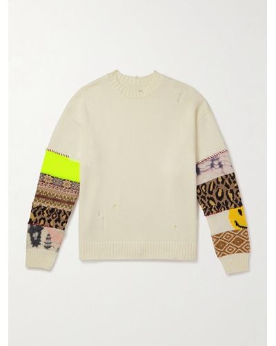 Kapital 5g Distressed Jacquard-knit Sweater - Natural