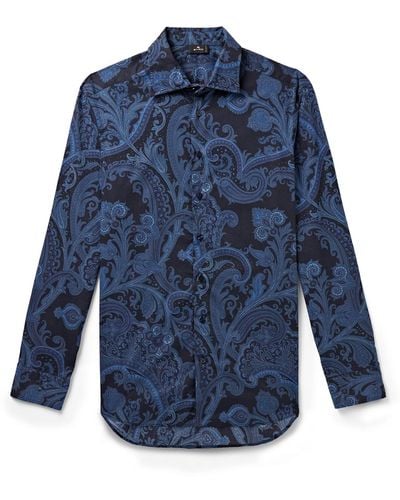 Etro Slim-fit Paisley-print Cotton-poplin Shirt - Blue