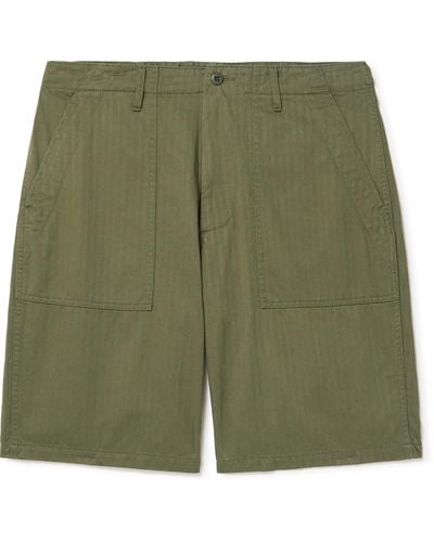 Beams Plus Straight-leg Herringbone Cotton Shorts - Green