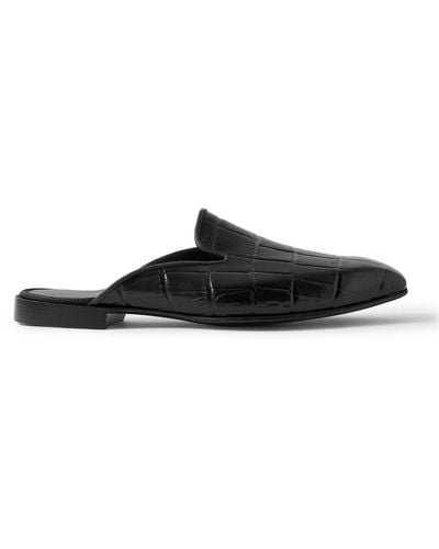 George Cleverley Croc-effect Leather Backless Loafers - Black