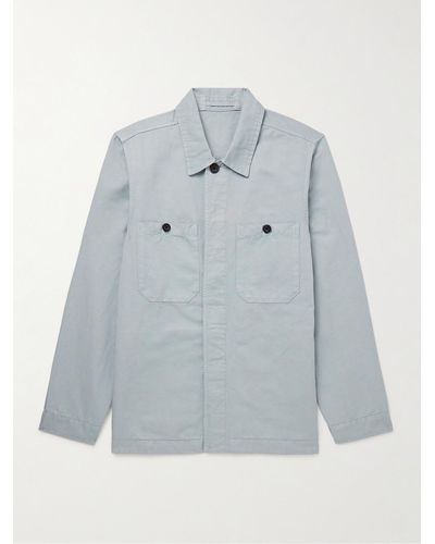 MR P. Garment-dyed Cotton And Linen-blend Twill Overshirt - Blue