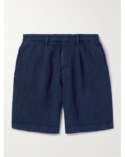 Boglioli Straight-leg Pleated Linen Shorts - Blue