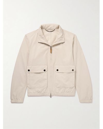 Canali Cotton-blend Twill Hooded Bomber Jacket - Natural