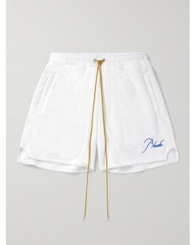 Rhude Straight-leg Logo-embroiderd Cotton-fleece Shorts - White