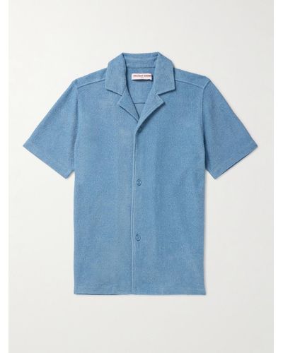 Orlebar Brown Howell Camp-collar Cotton-terry Shirt - Blue