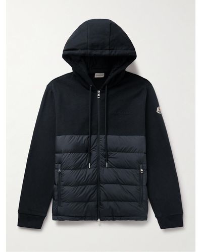 Moncler Logo-appliquéd Panelled Cotton-jersey And Quilted Shell Down Zip-up Hoodie - Blue