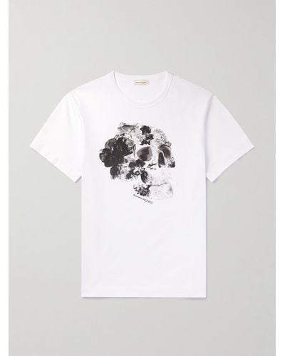Alexander McQueen Schmal geschnittenes T-Shirt aus Baumwoll-Jersey mit Logoprint - Weiß
