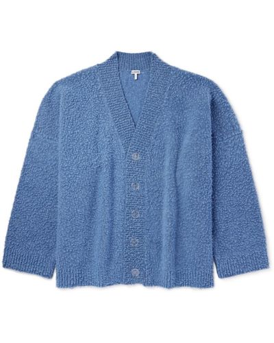 Loewe Logo-appliquéd Brushed Wool-blend Cardigan - Blue