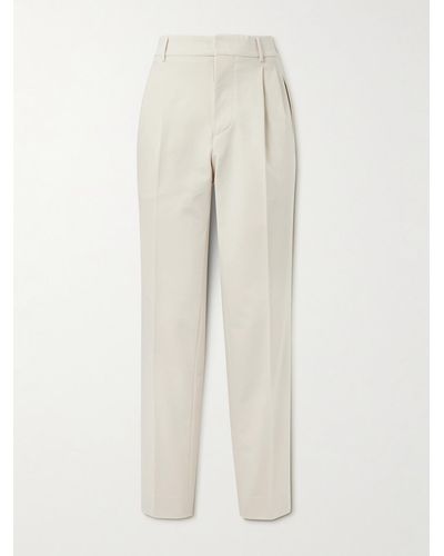 Umit Benan Straight-leg Pleated Cotton-twill Trousers - Natural