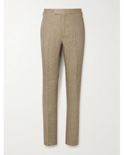 Kingsman Argylle Slim-fit Straight-leg Herringbone Linen Pants - Natural