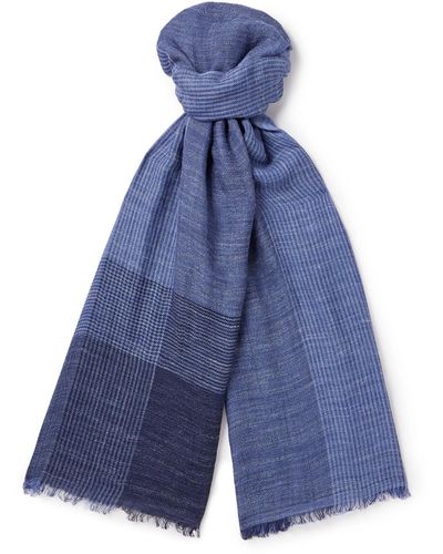 Brunello Cucinelli Colour-block Silk And Linen-blend Scarf - Blue