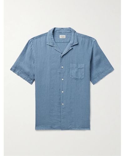 Hartford Camicia in lino con colletto convertibile Palm - Blu