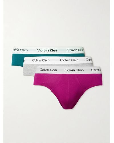 Calvin Klein Three-pack Stretch-cotton Briefs - Pink