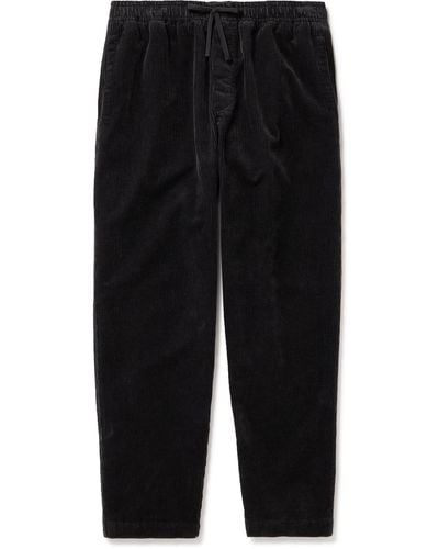 YMC Alva Tapered Cotton And Linen-blend Corduroy Drawstring Pants - Black