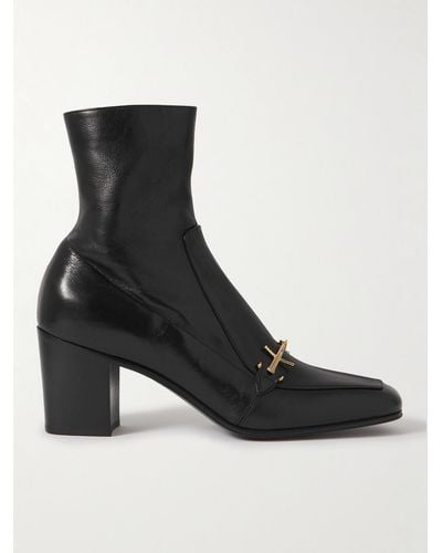 Saint Laurent Horsebit Leather Ankle Boots - Black