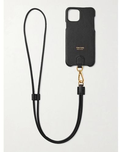 Tom Ford Logo-print Leather Iphone 11 Pro Case With Lanyard - Black
